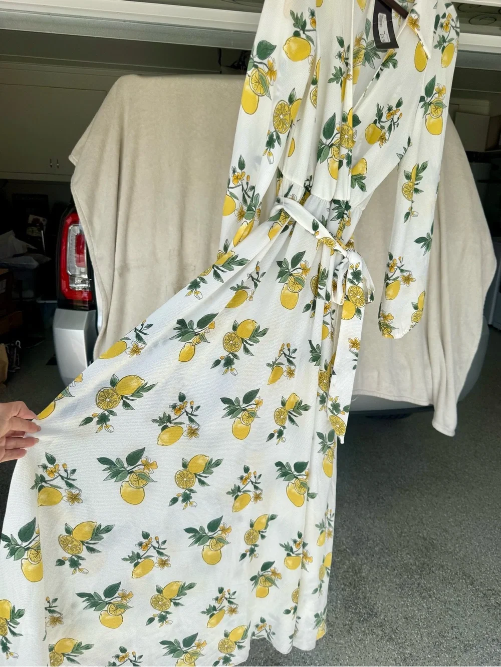 Lemon Print Faux Wrap Maxi Dress - Picture 8 of 13